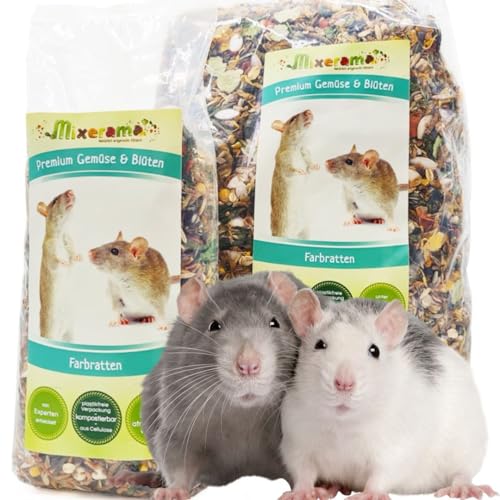 Mixerama Farbratten Premium Gemüse & Blüten - artgerechtes natürliches Rattenfutter ohne Pellets - Alleinfutter von Mixerama