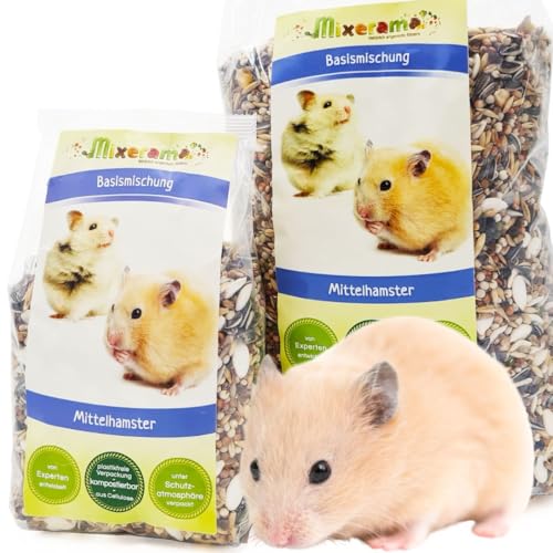 Mixerama Mittelhamster Basismischung - artgerechtes Hamsterfutter für Goldhamster Teddyhamster Mittelhamster ohne Pellets Kleintierfutter Alleinfutter von Mixerama