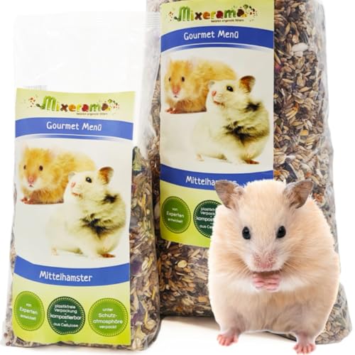 Mixerama Mittelhamster Gourmet Menü - artgerechtes Hamsterfutter für Goldhamster Teddyhamster Mittelhamster ohne Pellets Kleintierfutter Alleinfutter von Mixerama