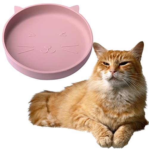 Four Dry Wet Food Chat Bowl Relief Whisker Fatigue Non Slip Chute Flat Oval(Hellrosa) von Mixoro