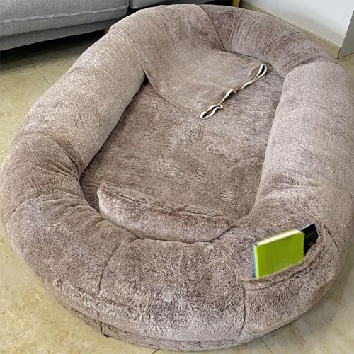 Mixtric Extra Großes Hundebett Für Menschen, Bequemes, Weiches, Flauschiges Sitzsack Bett, Mit Wasserdichtem, Waschbarem Kunstfell, Für Riesige Hunde Und Ausgewachsene Hunde,Light brown,190*95*30cm von Mixtric