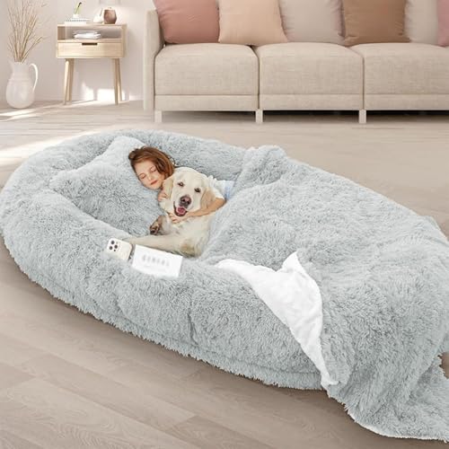 Mixtric Hundebett Für Menschen, Waschbares Hundebett, Großes Bett, Riesiges, Übergroßes, Faltbares Hundebett, Mit Dicker Decke, Passt Für Mensch Und Tier,Light Grey von Mixtric