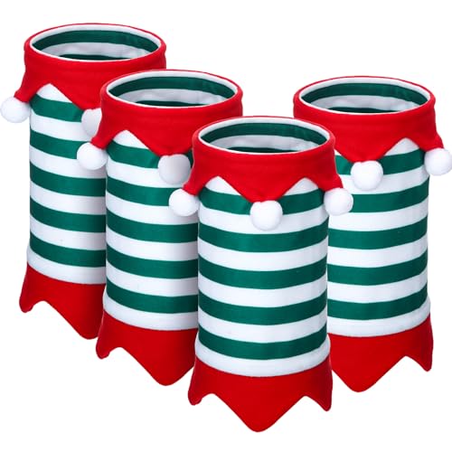 Mixweer Pferd Weihnachten Tack Weihnachten Pferd Bein Wraps Kunstfell Polyester Stehbandagen für Pferde Bein Wraps Lose und bequem für Weihnachtsparades, 4er-Set (Streifen) von Mixweer