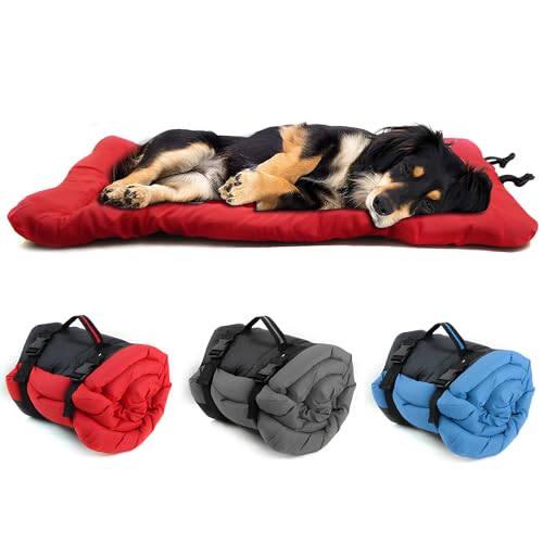 Miyacare Faltbare wasserdichte Hundebett matratze, leicht zu reinigen, Rutschfester Boden, faltbar und zusammenrollbar, Orthopädisches Hundebett für Kleine Mittlere Große Hunde (Rot, 90cm x 60cm) von Miyacare