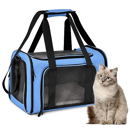 Miyacare Transporttasche für Katze Hund, Faltbare katzentasche Transportbox, Hundetasche Tragetasche mit Einstellbar Schultergurt, für Mittel Kleine Hund Katze Haustiere im Flugzeug (Blau, M) von Miyacare