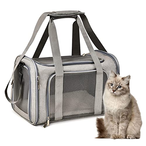 Miyacare Transporttasche für Katze Hund, Faltbare katzentasche Transportbox, Hundetasche Tragetasche mit Einstellbar Schultergurt, für Mittel Kleine Hund Katze Haustiere im Flugzeug (Grau, M) von Miyacare