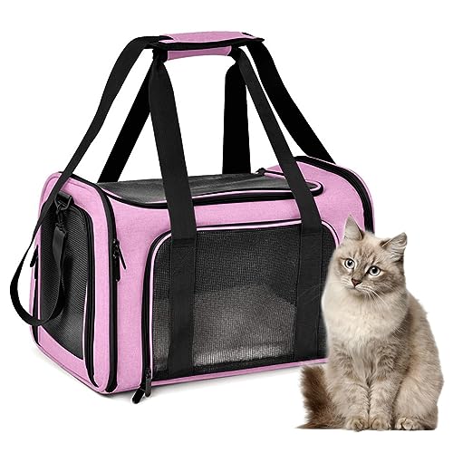 Miyacare Transporttasche für Katze Hund, Faltbare katzentasche Transportbox, Hundetasche Tragetasche mit Einstellbar Schultergurt, für Mittel Kleine Hund Katze Haustiere im Flugzeug (Rosa, M) von Miyacare