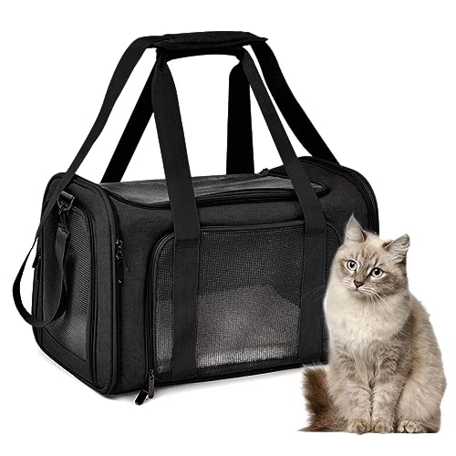 Miyacare Transporttasche für Katze Hund, Faltbare katzentasche Transportbox, Hundetasche Tragetasche mit Einstellbar Schultergurt, für Mittel Kleine Hund Katze Haustiere im Flugzeug (Schwarz, M) von Miyacare