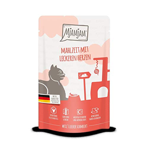 Katzen Nassfutter: Mahlzeit mit leckeren Herzen - 12er-Pack, hoher Fleischanteil von MjAMjAM