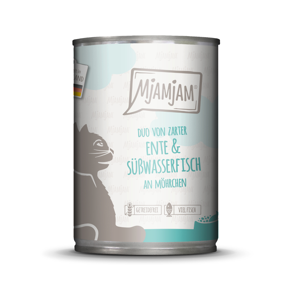 MjAMjAM Duo 6 x 400 g - zarte Ente & Süßwasserfisch an Möhrchen von MjAMjAM