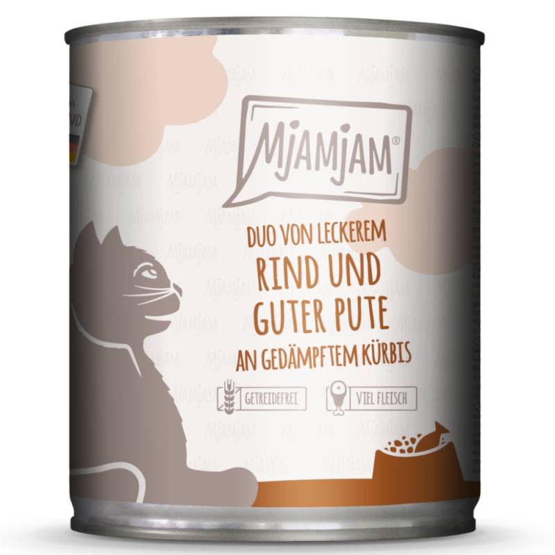 MjAMjAM Duo 6 x 800 g - leckeres Rind & gute Pute an gedämpftem Kürbis von MjAMjAM