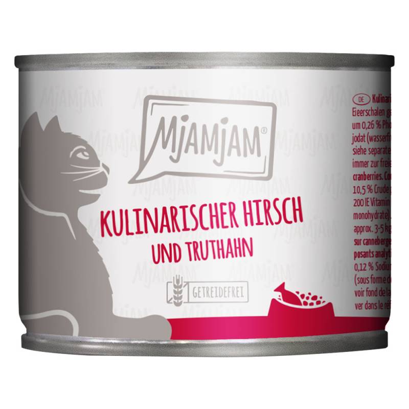 MjAMjAM Katzenfutter 6 x 200 g - kulinarischer Hirsch und Truthahn an frischen Cranberries von MjAMjAM