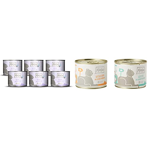 MjAMjAM Kitten vorzügliches Kalb mit Lachsöl 6x200 g, 1er Pack (1 x 1200 g) & Premium Nassfutter für Katzen - Monopaket 1 - mit Huhn und Pute, 6er Pack (6 x 200 g) von MjAMjAM