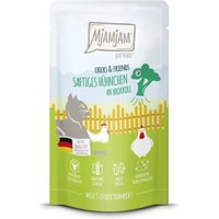 MjAMjAM Nassfutter Katze Adult, Quetschie Chicks & Friends, Huhn und Brokkoli 12x125 g von MjAMjAM