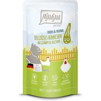 MjAMjAM Nassfutter Katze Adult, Quetschie Chicks & Friends, Huhn & Zucchini 12x125 g von MjAMjAM