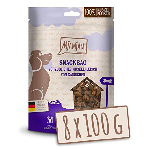 MjAMjAM - Premium Hundesnack - Snackbag vorzügliches Muskelfleisch vom Kaninchen, getreidefrei, Monoprotein 8 x 100g, 452018 von MjAMjAM