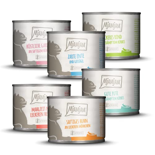 MjAMjAM - Premium Nassfutter für Katzen - Probierpaket, 6er Pack (6 x 200 g), getreidefrei mit extra viel Fleisch von MjAMjAM