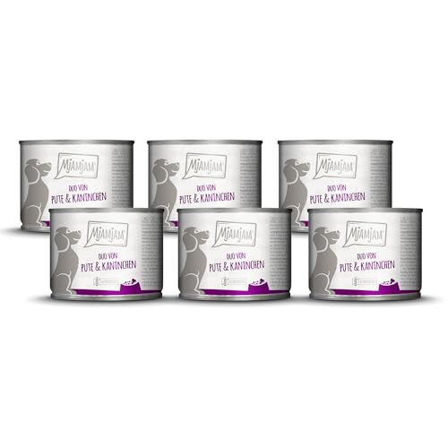 MjAMjAM - Premium Nassfutter für Hunde - DUO von guter Pute & Kaninchen, 6er Pack (6 x 200g), getreidefrei mit extra viel Fleisch von MjAMjAM