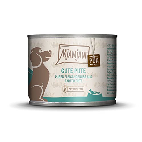 MjAMjAM - Premium Nassfutter für Hunde - Gute Pute pur, 1er Pack (1 x 200 g), getreidefrei mit extra viel Fleisch von MjAMjAM