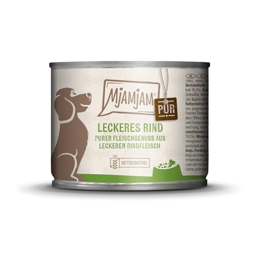 MjAMjAM - Premium Nassfutter für Hunde - Purer Fleischgenuss - leckeres Rind pur, 1er Pack (1 x 200g), getreidefrei mit extra viel Fleisch von MjAMjAM