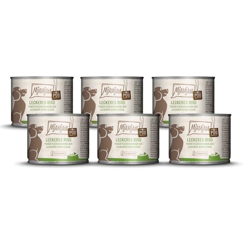 MjAMjAM - Premium Nassfutter für Hunde - Purer Fleischgenuss - leckeres Rind pur, 6er Pack (6 x 200g), getreidefrei mit extra viel Fleisch von MjAMjAM