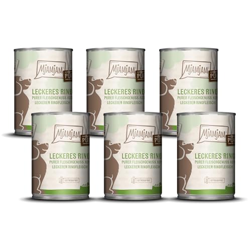 MjAMjAM - Premium Nassfutter für Hunde - Purer Fleischgenuss - leckeres Rind pur, 6er Pack (6 x 400g), getreidefrei mit extra viel Fleisch von MjAMjAM