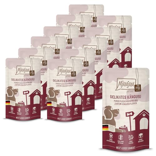 MjAMjAM - Premium Nassfutter für Hunde - Quetschie - Purer Fleischgenuss - delikates Känguru pur, 12er Pack (12 x 125g), getreidefrei mit extra viel Fleisch von MjAMjAM