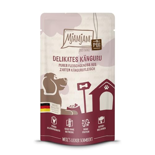 MjAMjAM - Premium Nassfutter für Hunde - Quetschie - Purer Fleischgenuss - delikates Känguru pur, 1er Pack (1 x 125g), getreidefrei von MjAMjAM