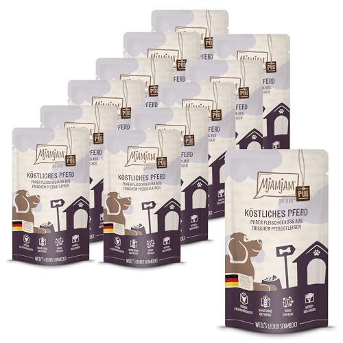 MjAMjAM - Premium Nassfutter für Hunde - Quetschie - purer Fleischgenuss - köstliches Pferd pur, 12er Pack (12 x 125g), getreidefrei mit extra viel Fleisch von MjAMjAM