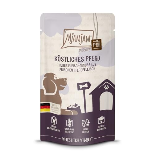 MjAMjAM - Premium Nassfutter für Hunde - Quetschie - purer Fleischgenuss - köstliches Pferd pur, 1er Pack (1x125g), getreidefrei mit viel Fleisch von MjAMjAM