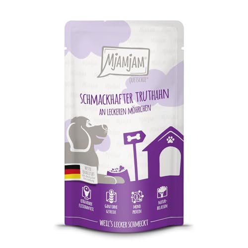 MjAMjAM - Premium Nassfutter für Hunde - Quetschie - schmackhafter Truthahn an leckeren Möhrchen, 1er Pack (1 x 125g), getreidefrei mit extra viel Fleisch von MjAMjAM