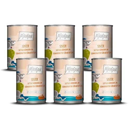 MjAMjAM - Premium Nassfutter für Hunde - Senior - saftiges Hühnchen an schmackhaften Süßkartoffeln, 6er Pack (6x400g), getreidefrei von MjAMjAM