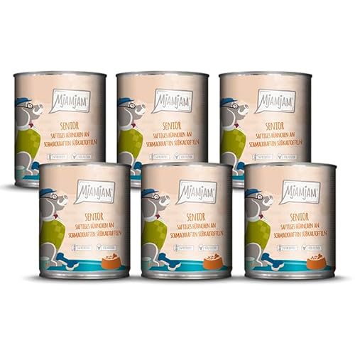 MjAMjAM - Premium Nassfutter für Hunde - Senior - saftiges Hühnchen an schmackhaften Süßkartoffeln, 6er Pack (6x800g), getreidefrei von MjAMjAM