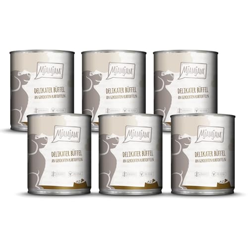 MjAMjAM – Premium Nassfutter für Hunde - delikater Büffel an gekochten Kartoffeln, 6er Pack (6 x 800g), getreidefrei mit extra viel Fleisch von MjAMjAM