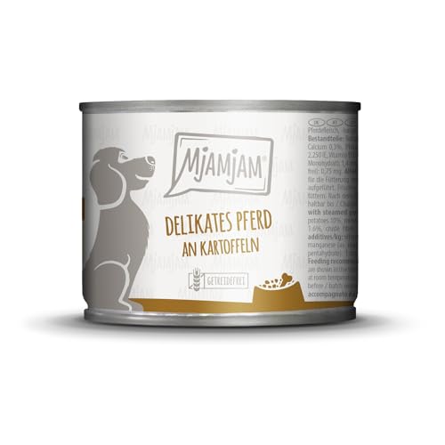 MjAMjAM - Premium Nassfutter für Hunde - delikates Pferd an gedämpften Kartoffeln, 1er Pack (1 x 200g), getreidefrei mit extra viel Fleisch von MjAMjAM