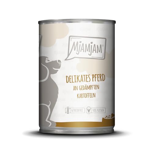 MjAMjAM - Premium Nassfutter für Hunde - delikates Pferd an gedämpften Kartoffeln, 1er Pack (1 x 400g), getreidefrei mit extra viel Fleisch von MjAMjAM