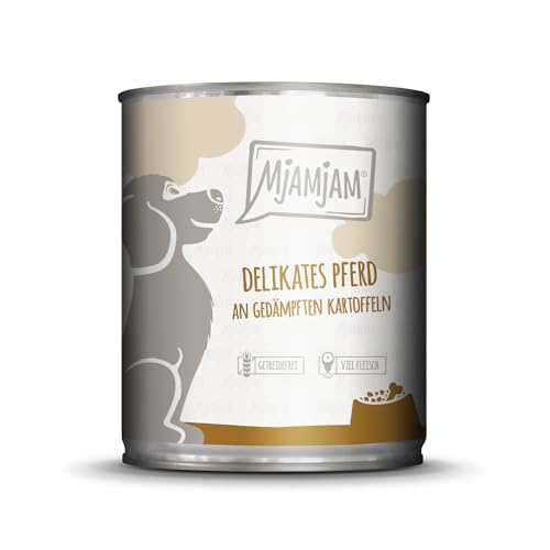 MjAMjAM - Premium Nassfutter für Hunde - delikates Pferd an gedämpften Kartoffeln, 1er Pack (1 x 800g), getreidefrei mit extra viel Fleisch von MjAMjAM