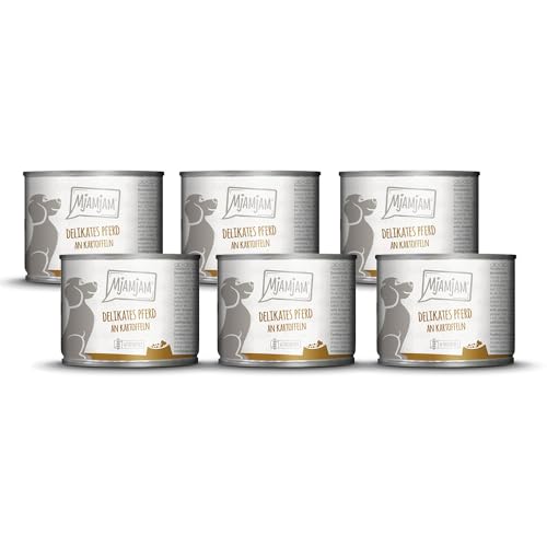 MjAMjAM - Premium Nassfutter für Hunde - delikates Pferd an gedämpften Kartoffeln, 6er Pack (6 x 200g), getreidefrei mit extra viel Fleisch von MjAMjAM