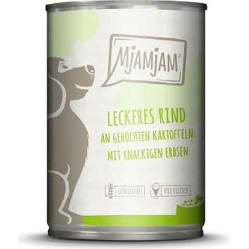 MjAMjAM - Premium Nassfutter für Hunde - leckeres Rind an gekochten Kartoffeln mit knackigen Erbsen, 1er Pack (1 x 400 g), getreidefrei mit extra viel Fleisch von MjAMjAM