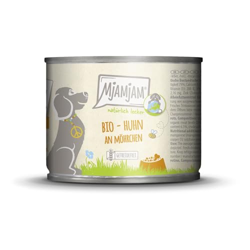 MjAMjAM – Premium Nassfutter für Hunde - natürlich lecker – Bio Huhn an Möhrchen,1er Pack (1 x 200g), getreidefrei mit extra viel Fleisch von MjAMjAM