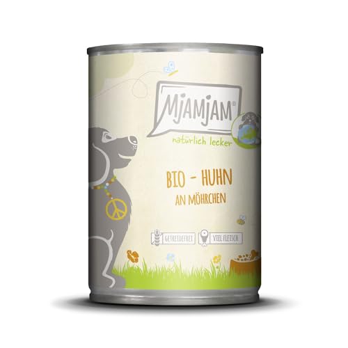 MjAMjAM – Premium Nassfutter für Hunde - natürlich lecker – Bio Huhn an Möhrchen,1er Pack (1 x 400g), getreidefrei mit extra viel Fleisch von MjAMjAM