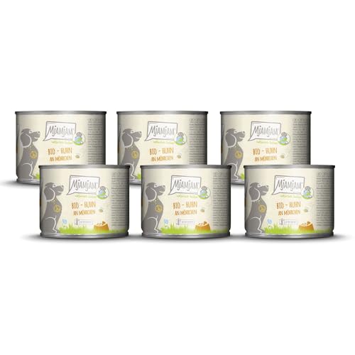 MjAMjAM – Premium Nassfutter für Hunde - natürlich lecker – Bio Huhn an Möhrchen,6er Pack (6 x 200g), getreidefrei mit extra viel Fleisch von MjAMjAM