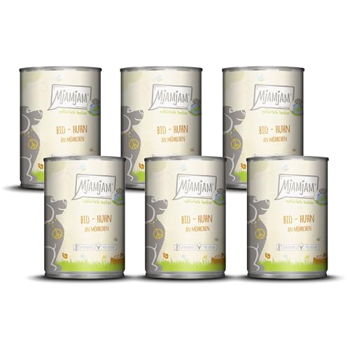 MjAMjAM – Premium Nassfutter für Hunde - natürlich lecker – Bio Huhn an Möhrchen,6er Pack (6 x 400g), getreidefrei mit extra viel Fleisch von MjAMjAM