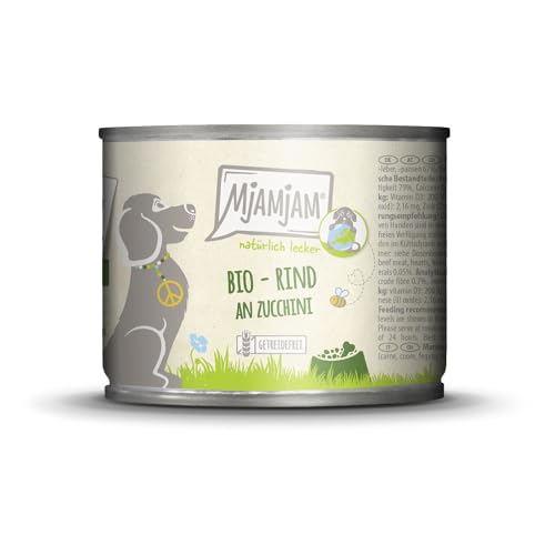 MjAMjAM – Premium Nassfutter für Hunde - natürlich lecker – Bio Rind an Zucchini,1er Pack (1 x 200g), getreidefrei mit extra viel Fleisch von MjAMjAM