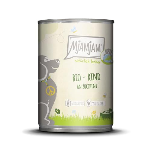 MjAMjAM – Premium Nassfutter für Hunde - natürlich lecker – Bio Rind an Zucchini,1er Pack (1 x 400g), getreidefrei mit extra viel Fleisch von MjAMjAM