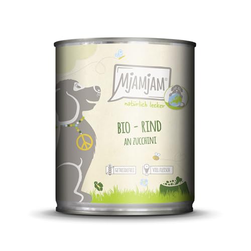 MjAMjAM – Premium Nassfutter für Hunde - natürlich lecker – Bio Rind an Zucchini,6er Pack (6 x 800g), getreidefrei mit extra viel Fleisch von MjAMjAM