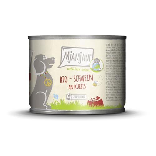 MjAMjAM – Premium Nassfutter für Hunde - natürlich lecker – Bio Schwein an Kürbis,6er Pack (6 x 200g), getreidefrei mit extra viel Fleisch von MjAMjAM