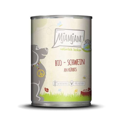 MjAMjAM – Premium Nassfutter für Hunde - natürlich lecker – Bio Schwein an Kürbis,6er Pack (6 x 400g), getreidefrei mit extra viel Fleisch von MjAMjAM