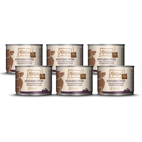 MjAMjAM Premium Nassfutter für Hunde, purer Fleischgenuss, köstliches Pferd pur, 6er-Pack (6 x 200 g), getreidefrei mit extra viel Fleisch von MjAMjAM