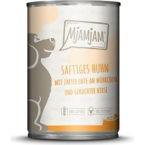 MjAMjAM - Premium Nassfutter für Hunde - saftiges Huhn mit zarter Ente an Möhrchen und gekochter Hirse, 1er Pack (1 x 400 g), getreidefrei mit extra viel Fleisch von MjAMjAM